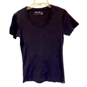 Eddie Bauer Cotton V Neck Short Sleeve Ribbed Tee Shirt Medium